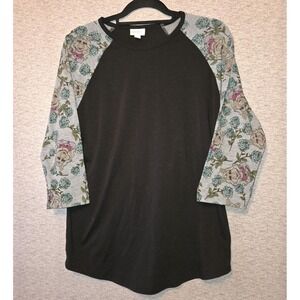 LuLaRoe Randy Miss Piggy Sleeves Black Raglan Tee Shirt Womens Large Top Muppets